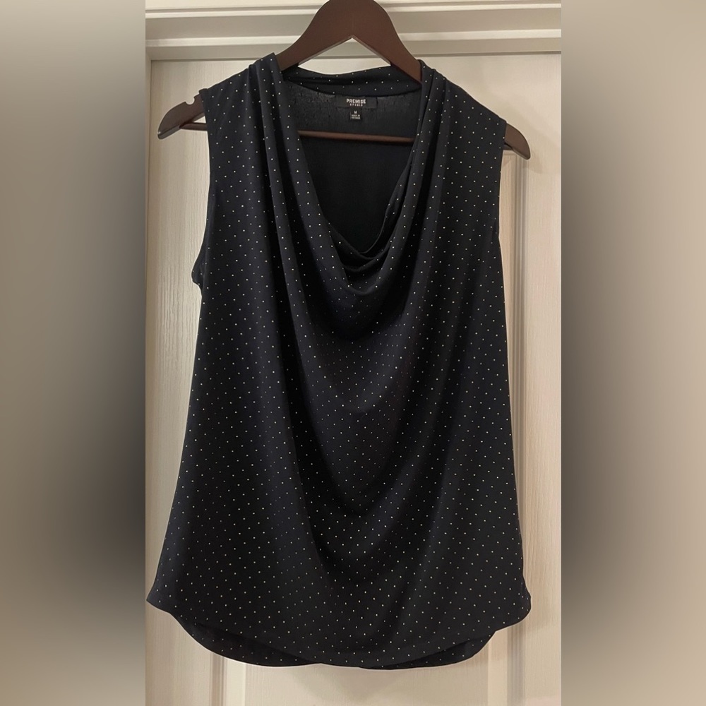 Premise Studio- Navy Blue Sleeveless Top with Gold Accents, Size M